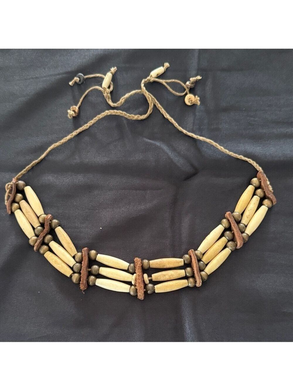 Brass, Bovine, Leather artisan handmade vintage choker necklace